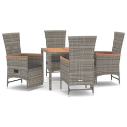 vidaXL 5-tlg. Garten-Essgruppe mit Kissen Grau Poly Rattan