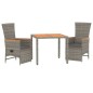 vidaXL 3-tlg. Garten-Essgruppe mit Kissen Grau Poly Rattan vidaXL 3-tlg. Garten-Essgruppe mit Kissen Grau Poly Rattan