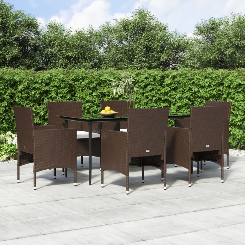 vidaXL 7-tlg. Garten-Essgruppe mit Kissen Braun und Schwarz