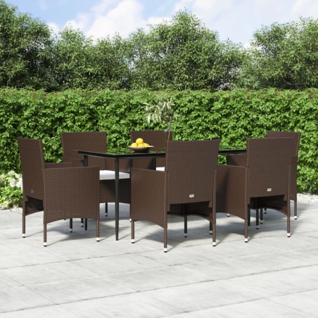 vidaXL 7-tlg. Garten-Essgruppe mit Kissen Braun und Schwarz