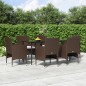 vidaXL 7-tlg. Garten-Essgruppe mit Kissen Braun und Schwarz