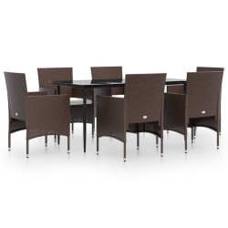 vidaXL 7-tlg. Garten-Essgruppe mit Kissen Braun und Schwarz