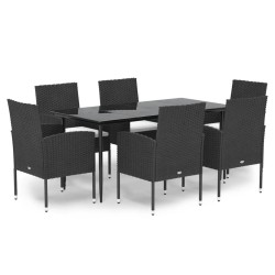 vidaXL 7-tlg. Garten-Essgruppe mit Kissen Schwarz Poly Rattan
