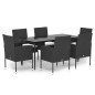 vidaXL 7-tlg. Garten-Essgruppe mit Kissen Schwarz Poly Rattan