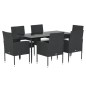 vidaXL 7-tlg. Garten-Essgruppe mit Kissen Schwarz Poly Rattan