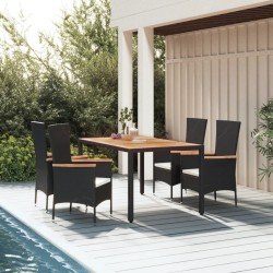 vidaXL 5-tlg. Garten-Essgruppe mit Kissen Schwarz Poly Rattan