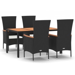 vidaXL 5-tlg. Garten-Essgruppe mit Kissen Schwarz Poly Rattan