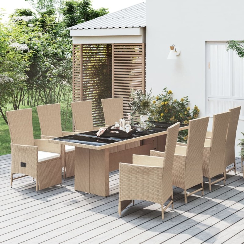 vidaXL 9-tlg. Garten-Essgruppe mit Kissen Beige Poly Rattan vidaXL 9-tlg. Garten-Essgruppe mit Kissen Beige Poly Rattan
