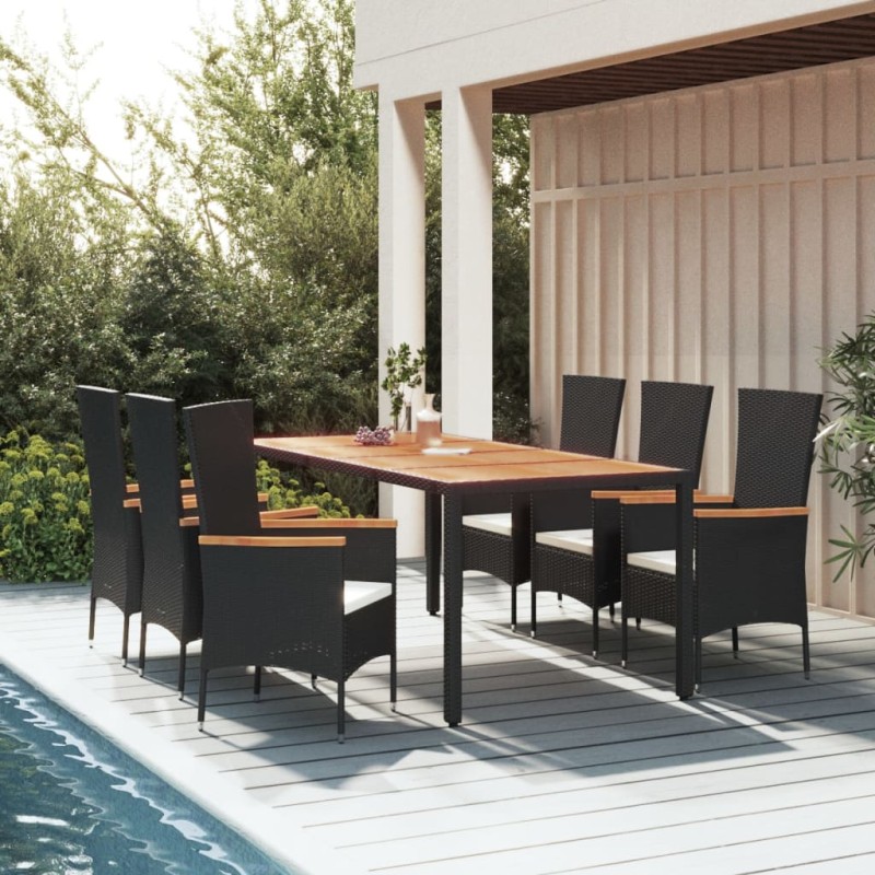 vidaXL 7-tlg. Garten-Essgruppe mit Kissen Schwarz Poly Rattan vidaXL 7-tlg. Garten-Essgruppe mit Kissen Schwarz Poly Rattan