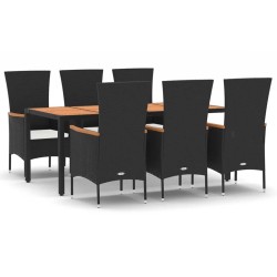 vidaXL 7-tlg. Garten-Essgruppe mit Kissen Schwarz Poly Rattan