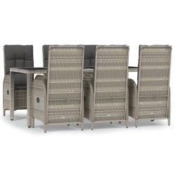 vidaXL 7-tlg. Garten-Essgruppe mit Kissen Grau Poly Rattan
