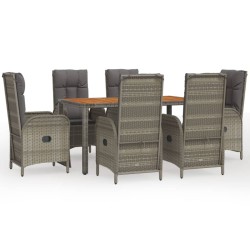 vidaXL 7-tlg. Garten-Essgruppe mit Kissen Grau Poly Rattan