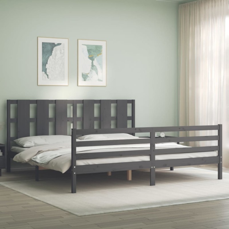 vidaXL Massivholzbett mit Kopfteil Grau vidaXL Massivholzbett mit Kopfteil Grau