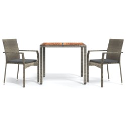 vidaXL 3-tlg. Garten-Essgruppe mit Kissen Grau Poly Rattan