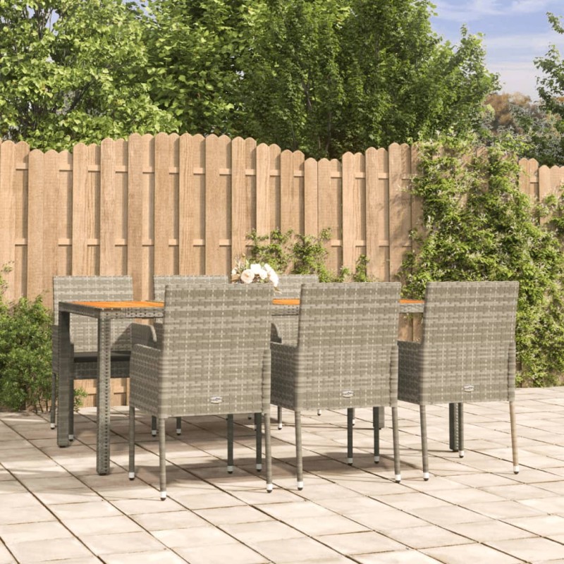 vidaXL 7-tlg. Garten-Essgruppe mit Kissen Grau Poly Rattan vidaXL 7-tlg. Garten-Essgruppe mit Kissen Grau Poly Rattan