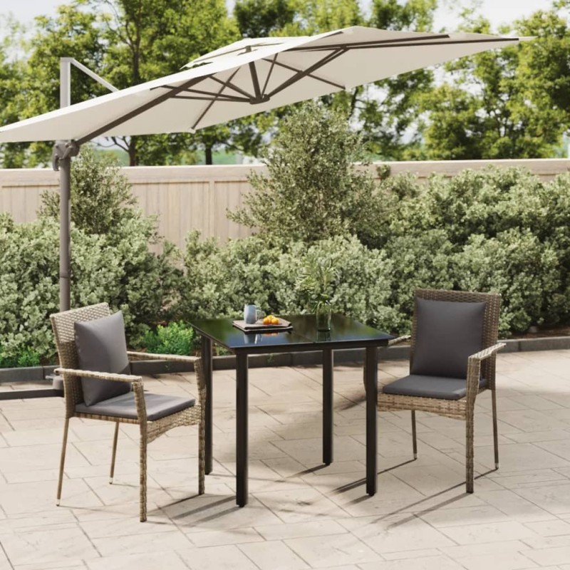 vidaXL 3-tlg. Garten-Essgruppe mit Kissen Schwarz und Grau Poly Rattan vidaXL 3-tlg. Garten-Essgruppe mit Kissen Schwarz und Grau Poly Rattan