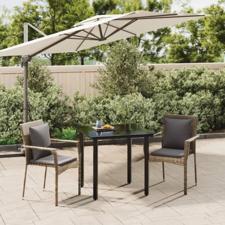 vidaXL 3-tlg. Garten-Essgruppe mit Kissen Schwarz und Grau Poly Rattan