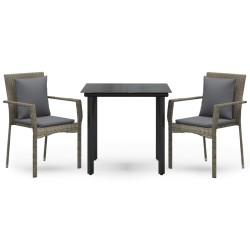 vidaXL 3-tlg. Garten-Essgruppe mit Kissen Schwarz und Grau Poly Rattan