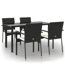 vidaXL 5-tlg. Garten-Essgruppe mit Kissen Schwarz Poly Rattan