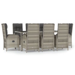 vidaXL 9-tlg. Garten-Essgruppe mit Kissen Grau Poly Rattan