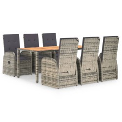 vidaXL 7-tlg. Garten-Essgruppe mit Kissen Grau Poly Rattan