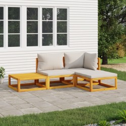 vidaXL 4-tlg. Garten-Lounge-Set mit Hellgrauen Kissen Massivholz