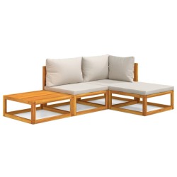 vidaXL 4-tlg. Garten-Lounge-Set mit Hellgrauen Kissen Massivholz
