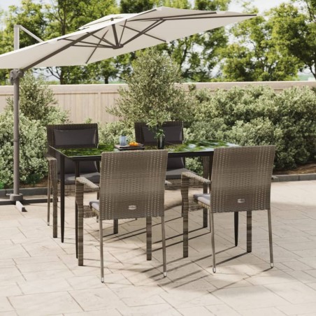 vidaXL 5-tlg. Garten-Essgruppe mit Kissen Schwarz und Grau Poly Rattan