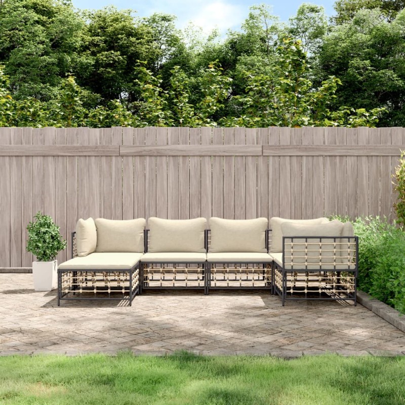 vidaXL 6-tlg. Garten-Lounge-Set mit Kissen Anthrazit Poly Rattan vidaXL 6-tlg. Garten-Lounge-Set mit Kissen Anthrazit Poly Rattan