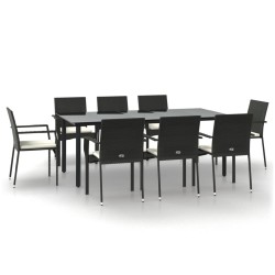 vidaXL 9-tlg. Garten-Essgruppe mit Kissen Schwarz Poly Rattan