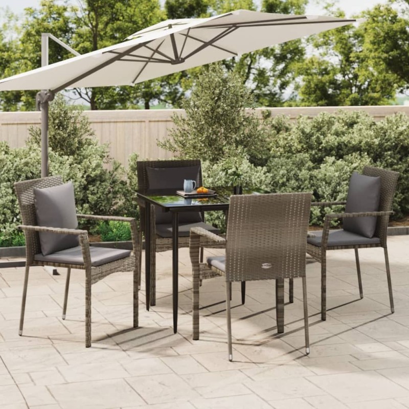 vidaXL 5-tlg. Garten-Essgruppe mit Kissen Schwarz und Grau Poly Rattan vidaXL 5-tlg. Garten-Essgruppe mit Kissen Schwarz und Grau Poly Rattan
