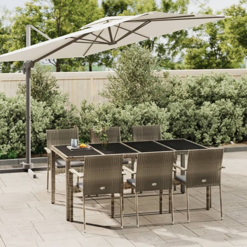 vidaXL 7-tlg. Garten-Essgruppe mit Kissen Grau Poly Rattan vidaXL 7-tlg. Garten-Essgruppe mit Kissen Grau Poly Rattan