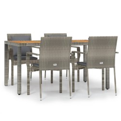 vidaXL 5-tlg. Garten-Essgruppe mit Kissen Grau Poly Rattan