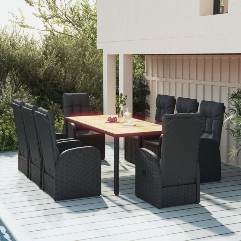 vidaXL 9-tlg. Garten-Essgruppe mit Kissen Schwarz Poly Rattan vidaXL 9-tlg. Garten-Essgruppe mit Kissen Schwarz Poly Rattan