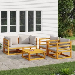 vidaXL 5-tlg. Garten-Lounge-Set mit Hellgrauen Kissen Massivholz