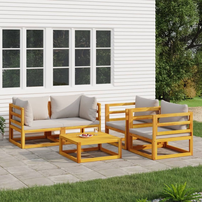 vidaXL 5-tlg. Garten-Lounge-Set mit Hellgrauen Kissen Massivholz vidaXL 5-tlg. Garten-Lounge-Set mit Hellgrauen Kissen Massivholz
