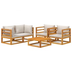 vidaXL 5-tlg. Garten-Lounge-Set mit Hellgrauen Kissen Massivholz