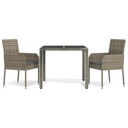 vidaXL 3-tlg. Garten-Essgruppe mit Kissen Grau Poly Rattan