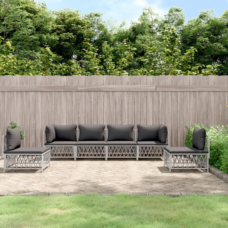 vidaXL 6-tlg. Garten-Lounge-Set mit Kissen Weiß Stahl vidaXL 6-tlg. Garten-Lounge-Set mit Kissen Weiß Stahl