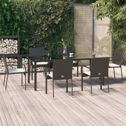 vidaXL 7-tlg. Garten-Essgruppe mit Kissen Schwarz Poly Rattan