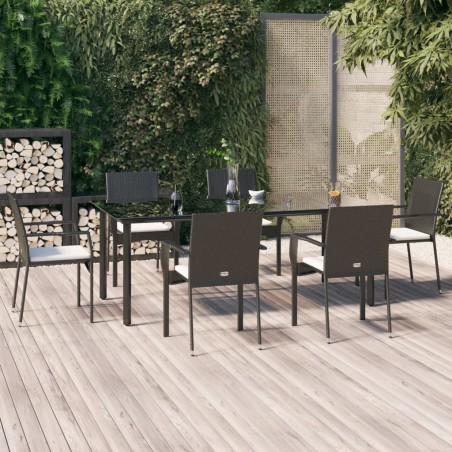 vidaXL 7-tlg. Garten-Essgruppe mit Kissen Schwarz Poly Rattan