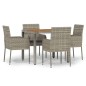 vidaXL 5-tlg. Garten-Essgruppe mit Kissen Grau Poly Rattan vidaXL 5-tlg. Garten-Essgruppe mit Kissen Grau Poly Rattan