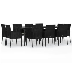 vidaXL 11-tlg. Garten-Essgruppe mit Kissen Schwarz Poly Rattan