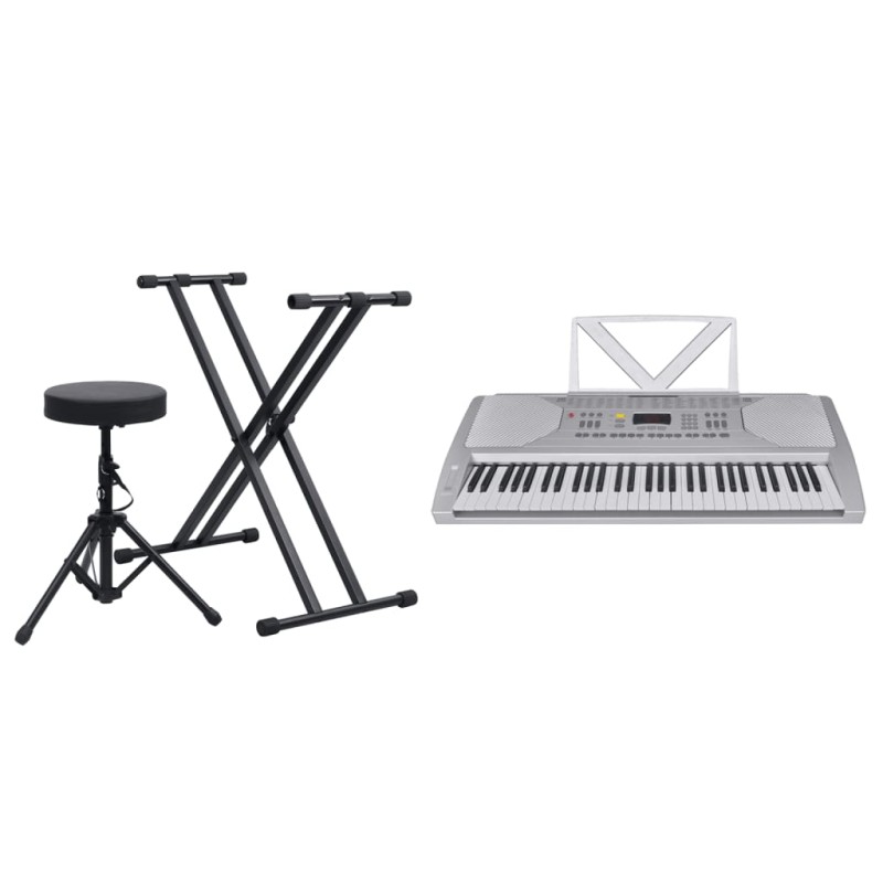 vidaXL Elektrisches Keyboard-Set mit 61 Tasten Silbern und Schwarz vidaXL Elektrisches Keyboard-Set mit 61 Tasten Silbern und Schwarz