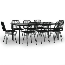 vidaXL 9-tlg. Garten-Essgruppe Schwarz Poly Rattan