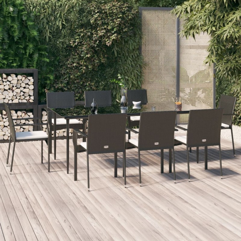 vidaXL 9-tlg. Garten-Essgruppe mit Kissen Schwarz Poly Rattan vidaXL 9-tlg. Garten-Essgruppe mit Kissen Schwarz Poly Rattan