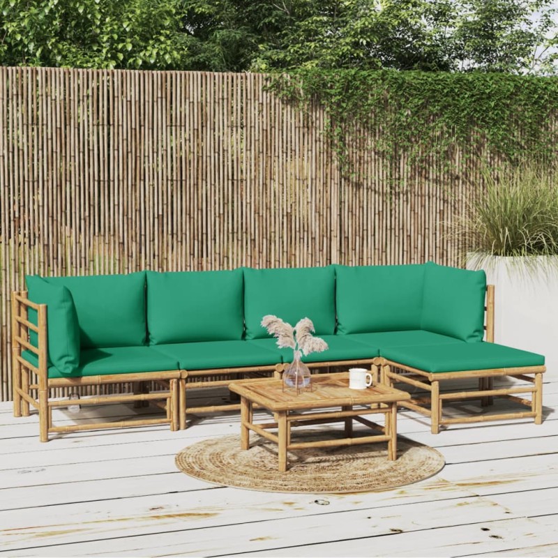 vidaXL 6-tlg. Garten-Lounge-Set mit Grünen Kissen Bambus vidaXL 6-tlg. Garten-Lounge-Set mit Grünen Kissen Bambus