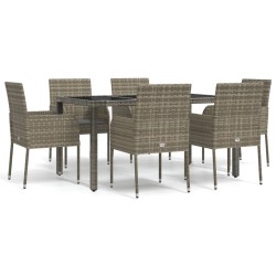 vidaXL 7-tlg. Garten-Essgruppe mit Kissen Grau Poly Rattan