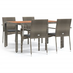 vidaXL 5-tlg. Garten-Essgruppe mit Kissen Grau Poly Rattan