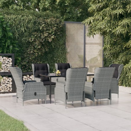 vidaXL 7-tlg. Garten-Essgruppe Hellgrau Poly Rattan
